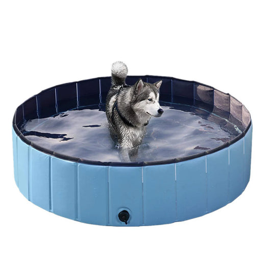 NEW Pop-Up Foldable Outdoor Dog Bath & Swimming Pool With Side Drain (Aqua Blue)